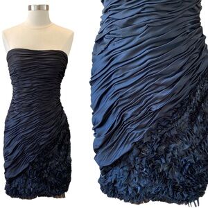 VTG Adrianna Papell Evening Black Ruched Strapless Dress with Ruffle Hem Size 8